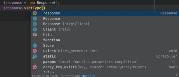 Response setType