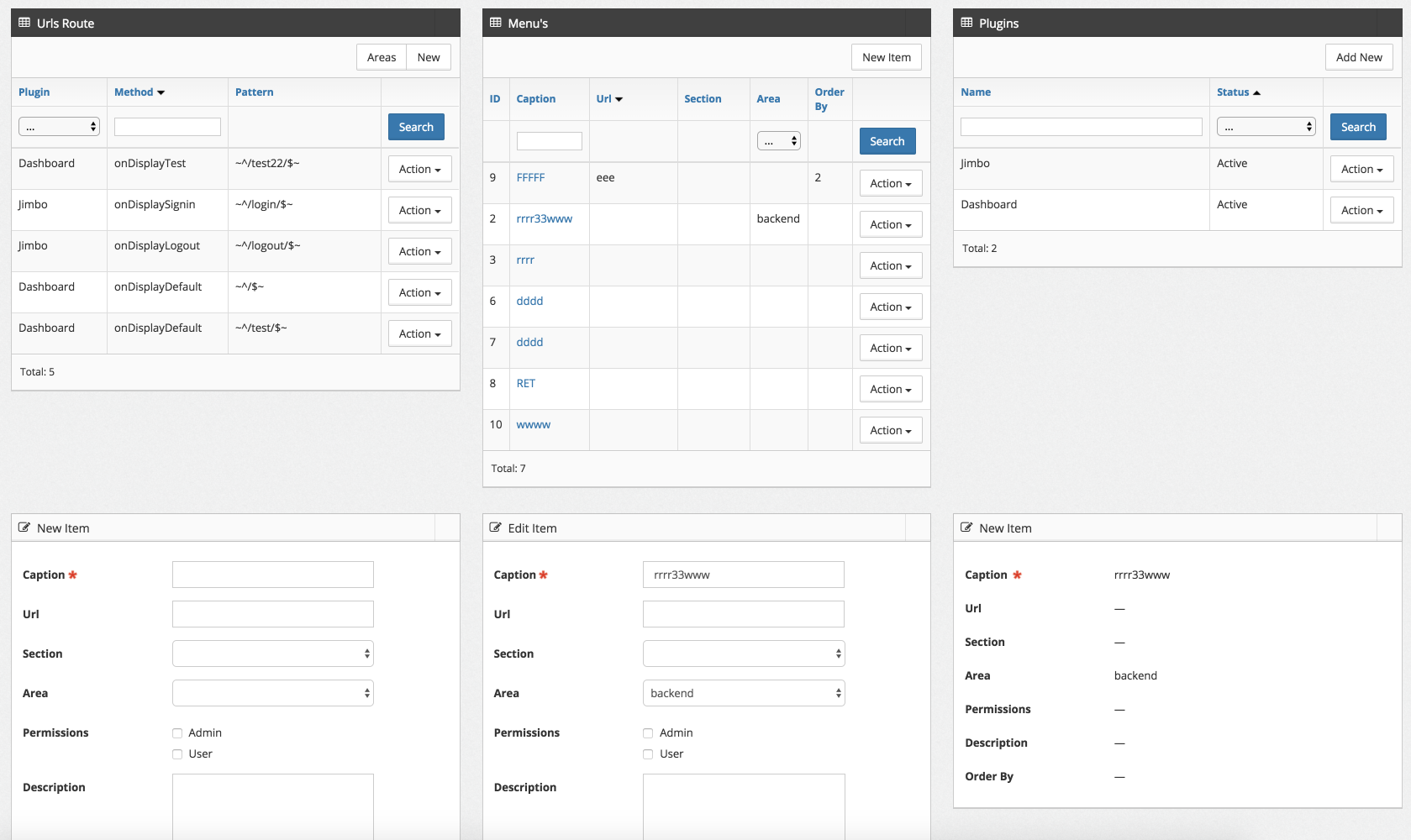 Dashboard page