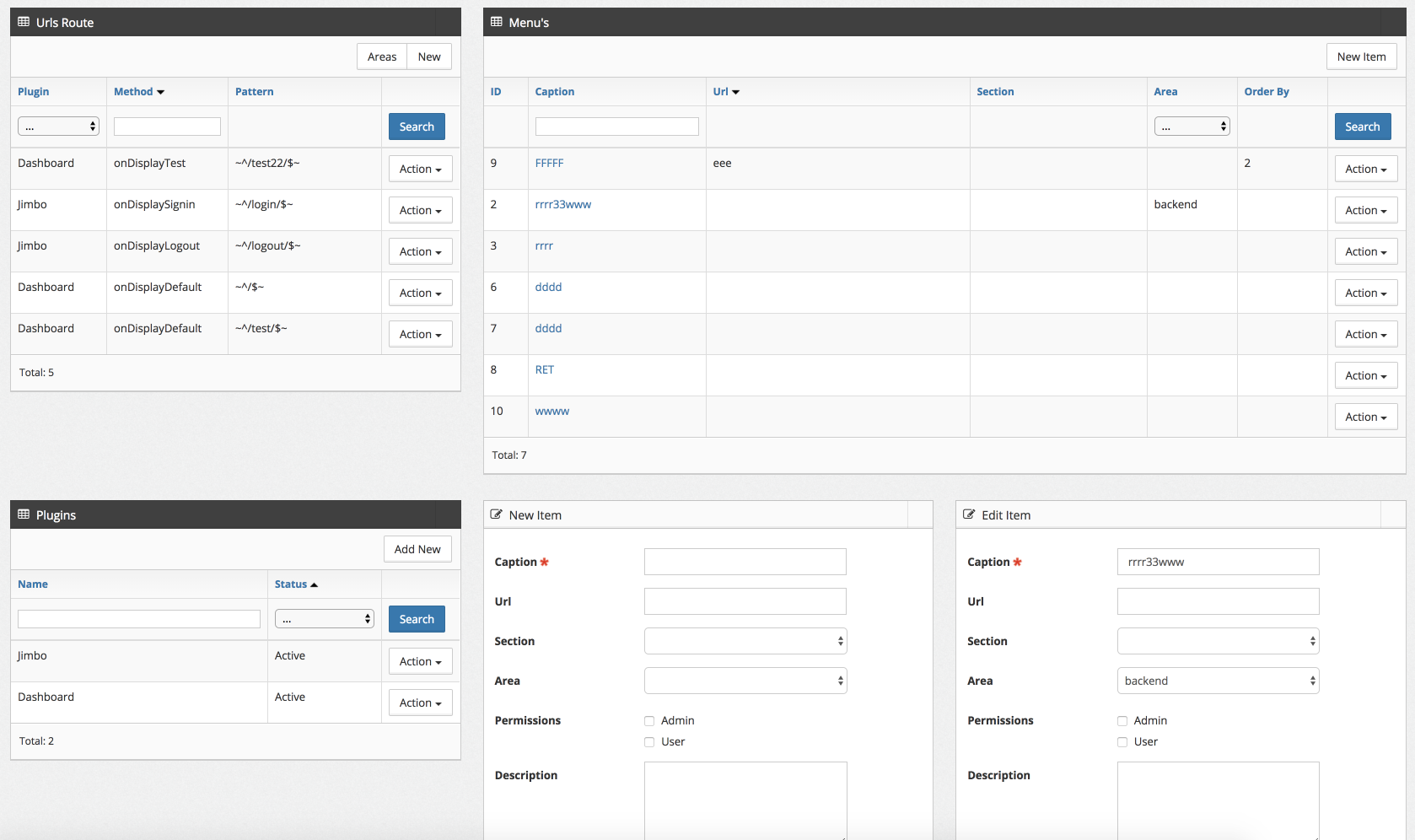 Dashboard page