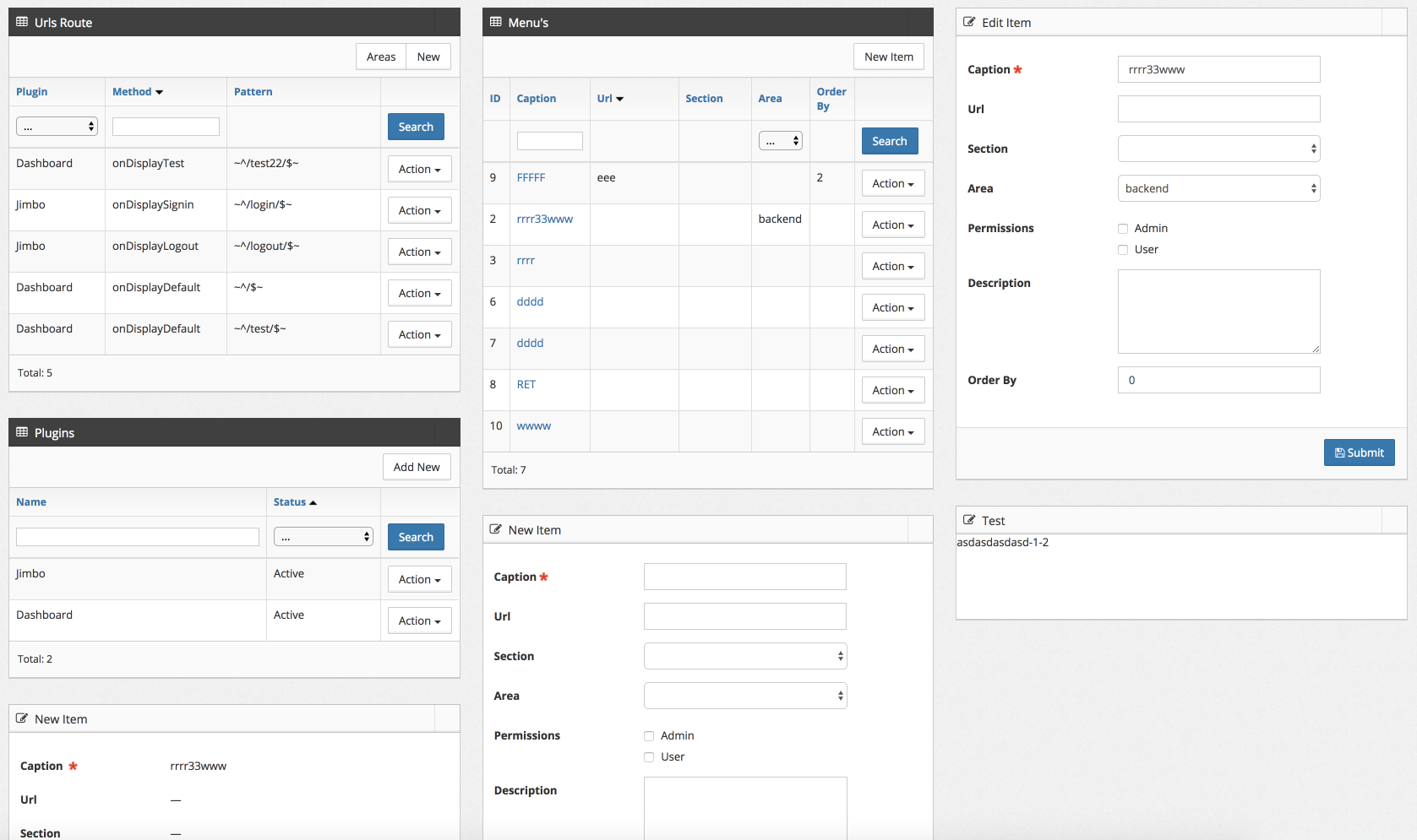 Dashboard page